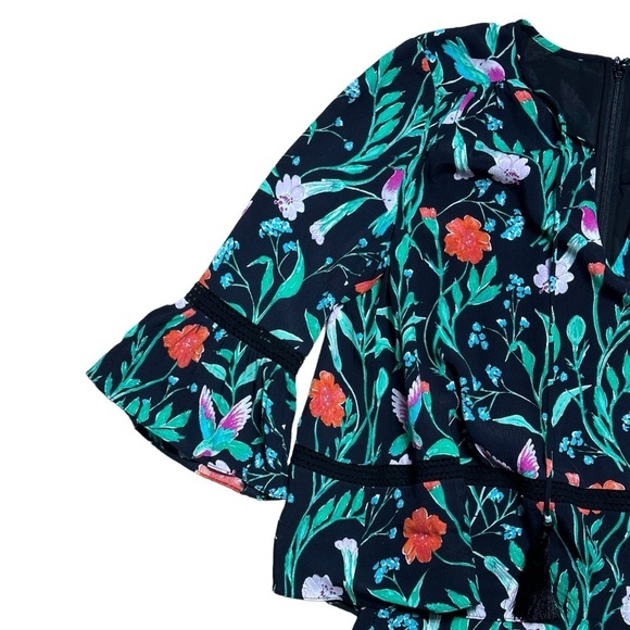 Kate Spade Black Jardin Crepe Quarter Sleeve Floral Romper Womens 00 - Picture 3 of 10